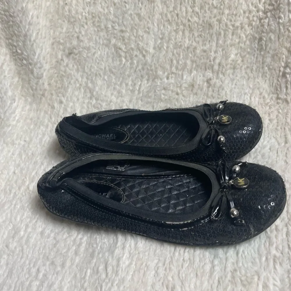 Michael Michael Kors Kory Black sequins ballet flats bow accent SZ5